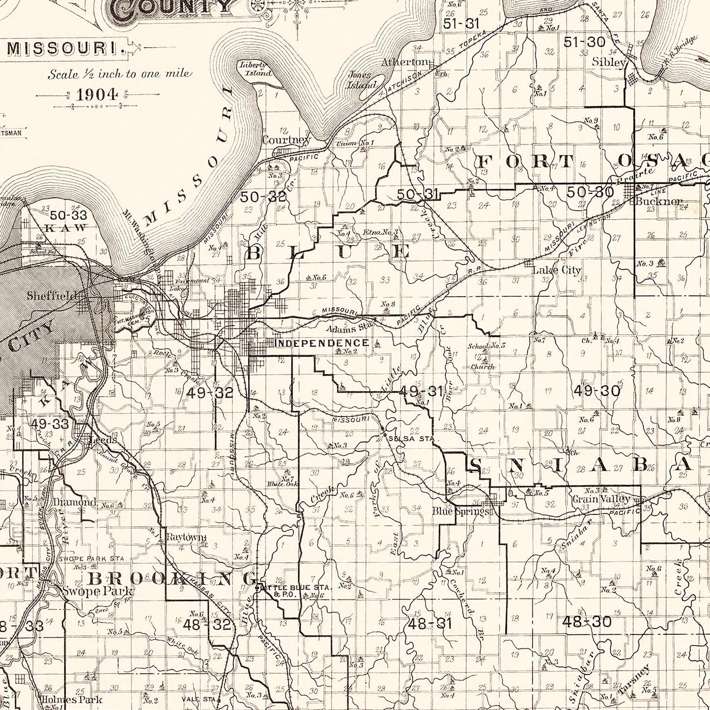 Vintage Map of Jackson County, Missouri 1904
