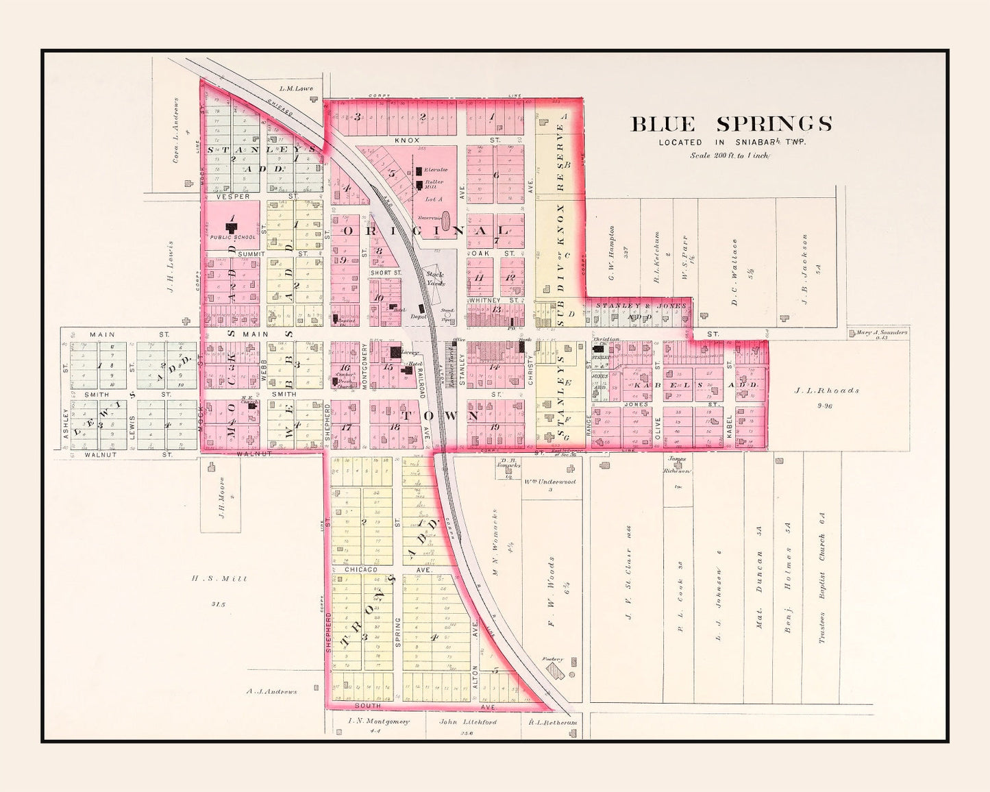 Vintage Map of Blue Springs, Missouri 1904