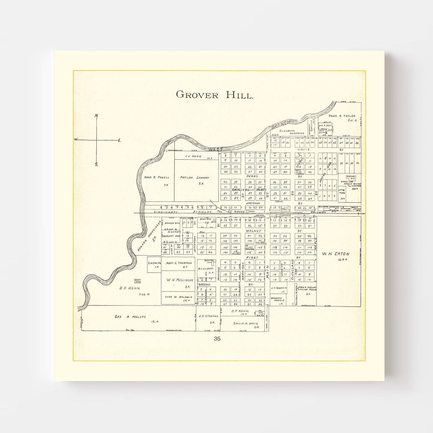 Vintage Map of Grover Hill, Ohio 1905