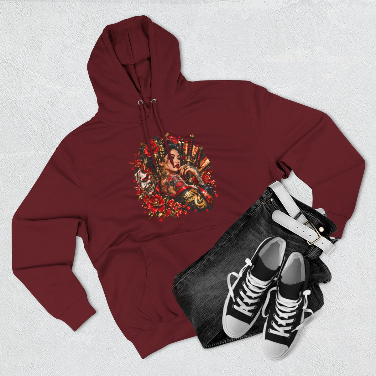 Floral Skull Hoodie — Gothic Rose Graphic Fleece Hoodie