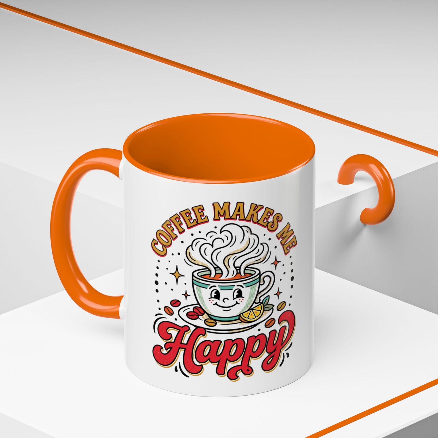 Coffee Mug — "Coffee Makes Me Happy" Cute Retro Accent Mug (11/15oz)