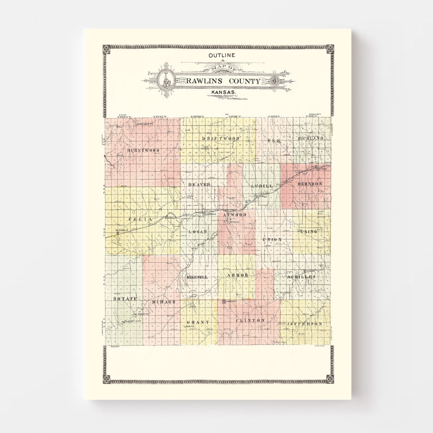 Vintage Map of Rawlins County, Kansas 1906