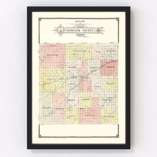 Vintage Map of Rawlins County, Kansas 1906