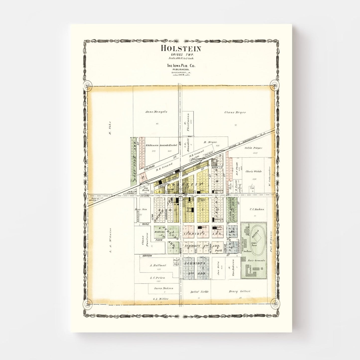 Vintage Map of Holstein, Iowa 1906