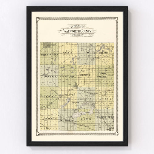 Vintage Map of Walworth County, Wisconsin 1907