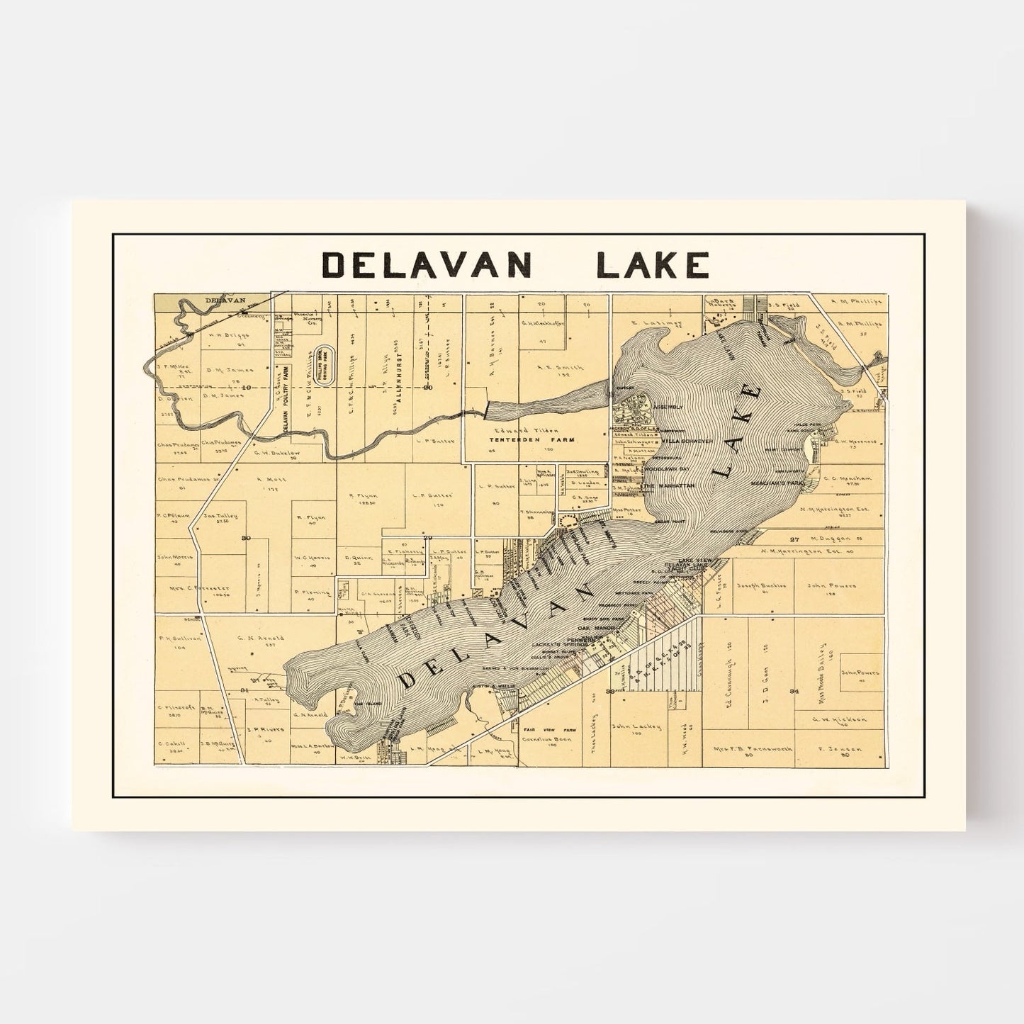 Vintage Map of Delavan Lake, Wisconsin 1907