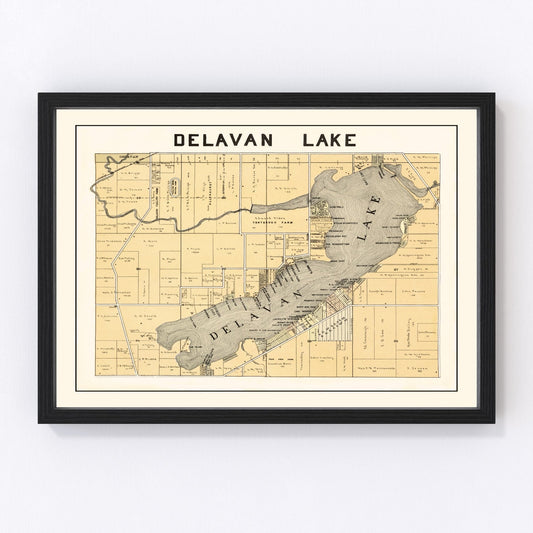 Vintage Map of Delavan Lake, Wisconsin 1907