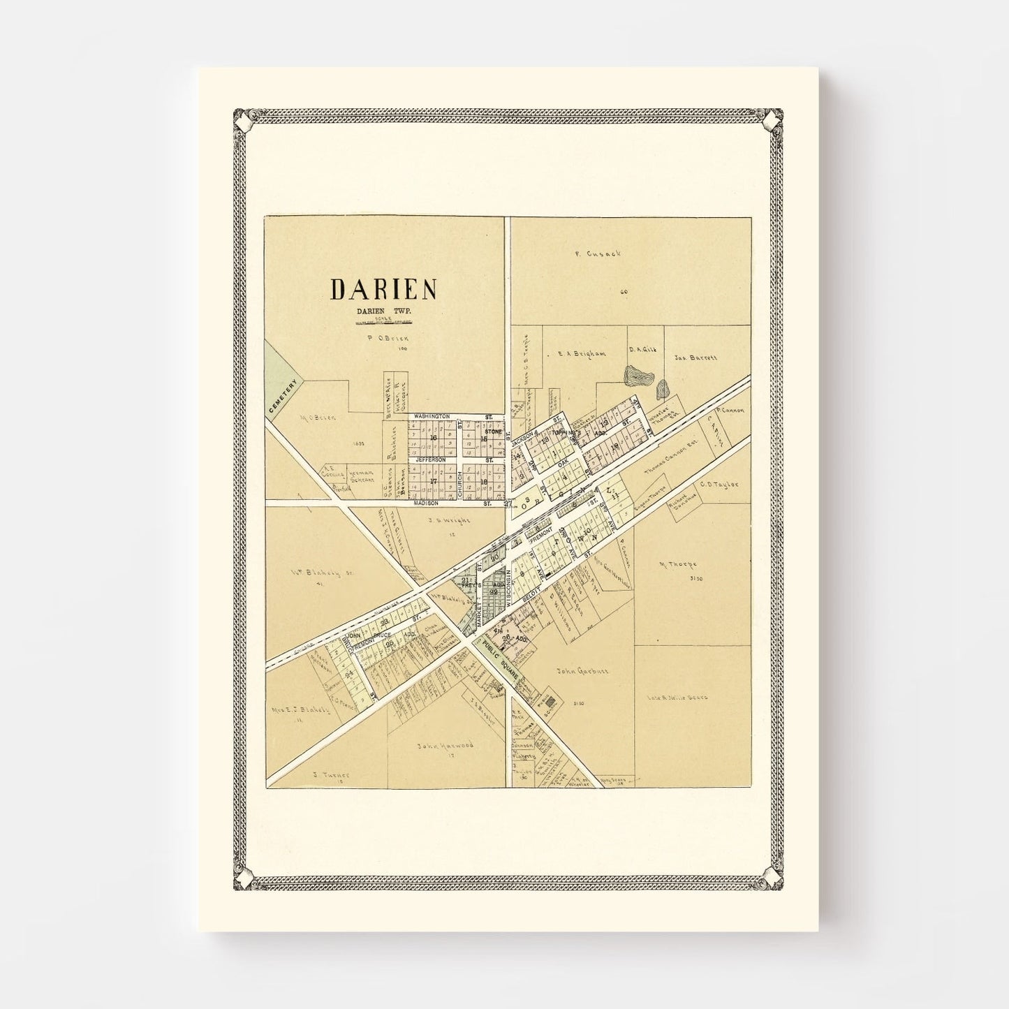 Vintage Map of Darien, Wisconsin 1907
