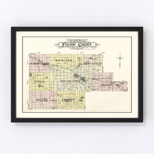 Vintage Map of Fulton County, Indiana 1907