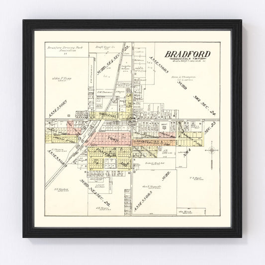 Vintage Map of Bradford, Illinois 1907
