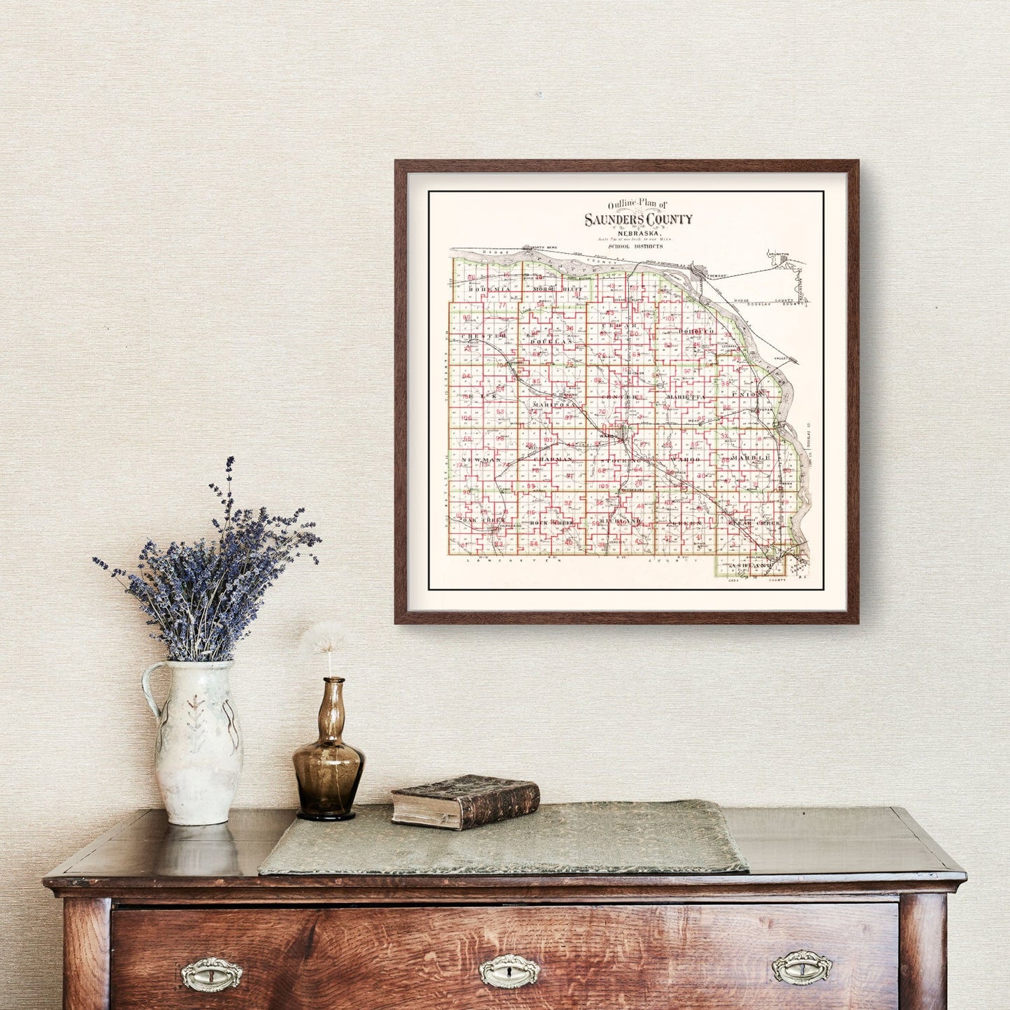 Vintage Map of Saunders County, Nebraska 1907