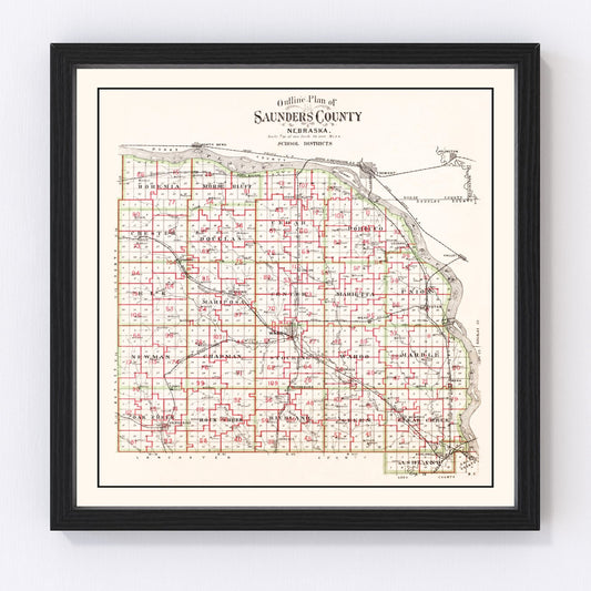 Vintage Map of Saunders County, Nebraska 1907