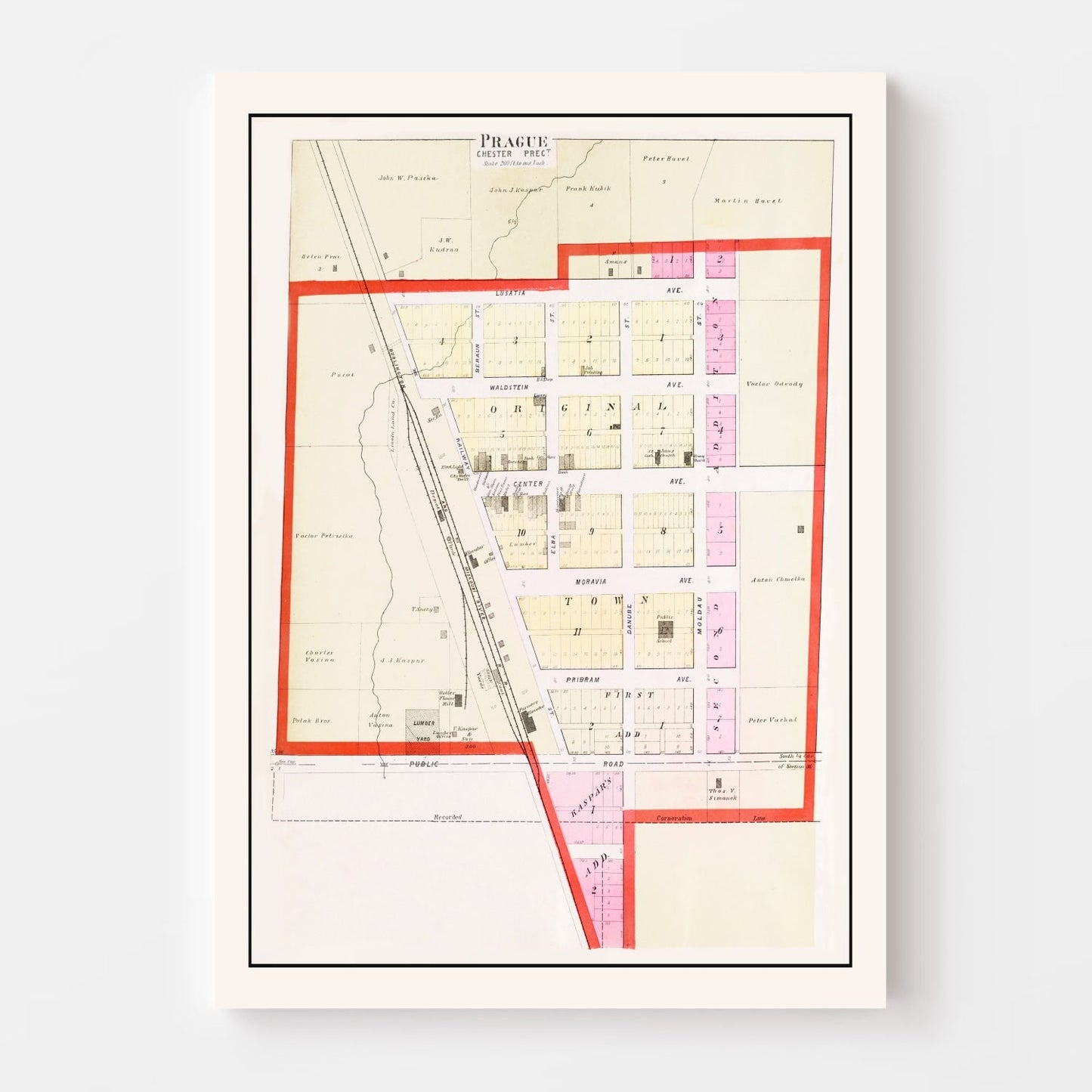 Vintage Map of Prague, Nebraska 1907