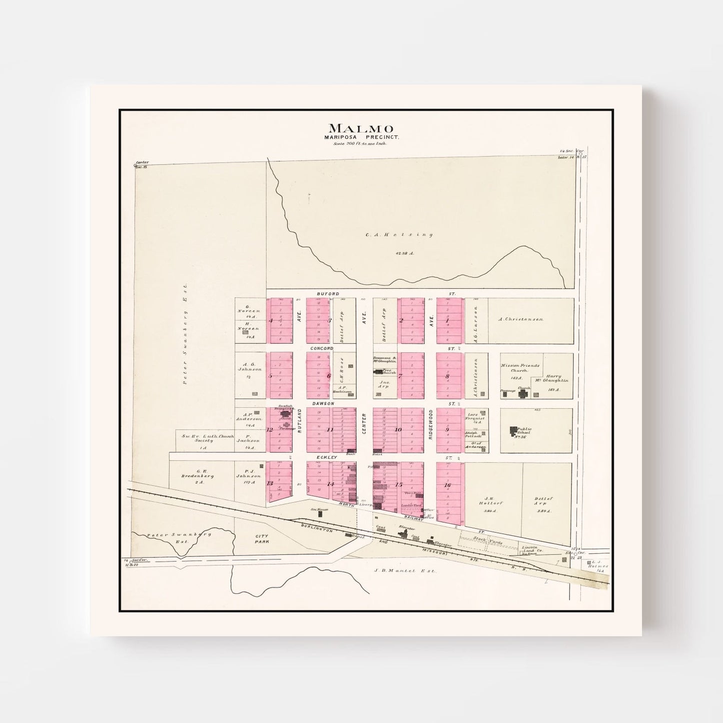 Vintage Map of Malmo, Nebraska 1907