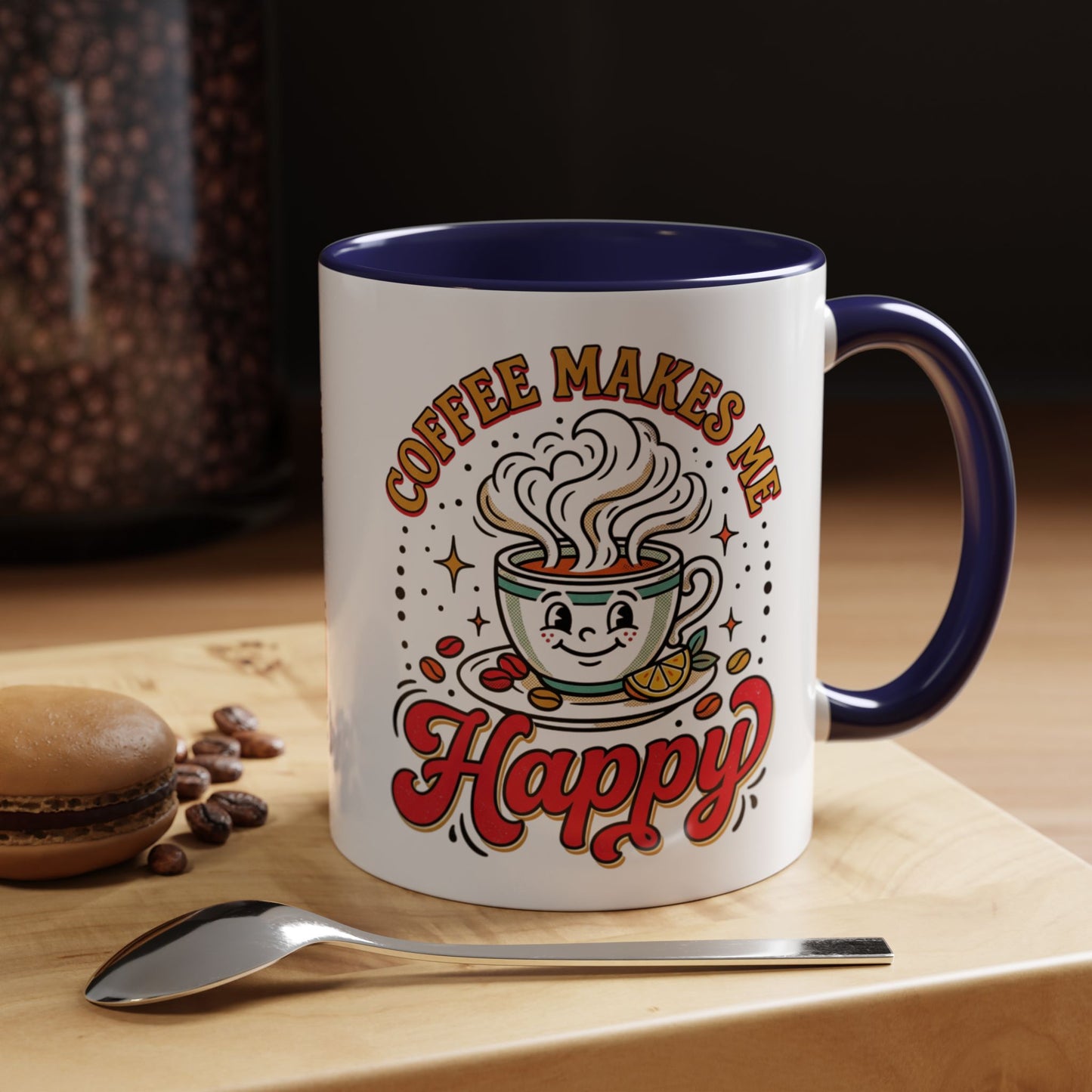 Coffee Mug — "Coffee Makes Me Happy" Cute Retro Accent Mug (11/15oz)