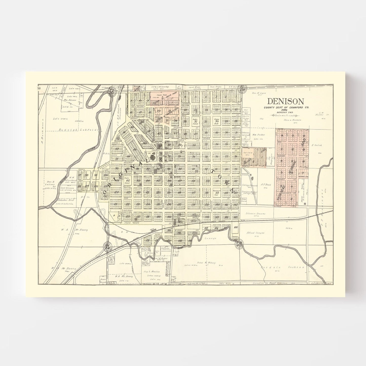 Vintage Map of Denison, Iowa 1908