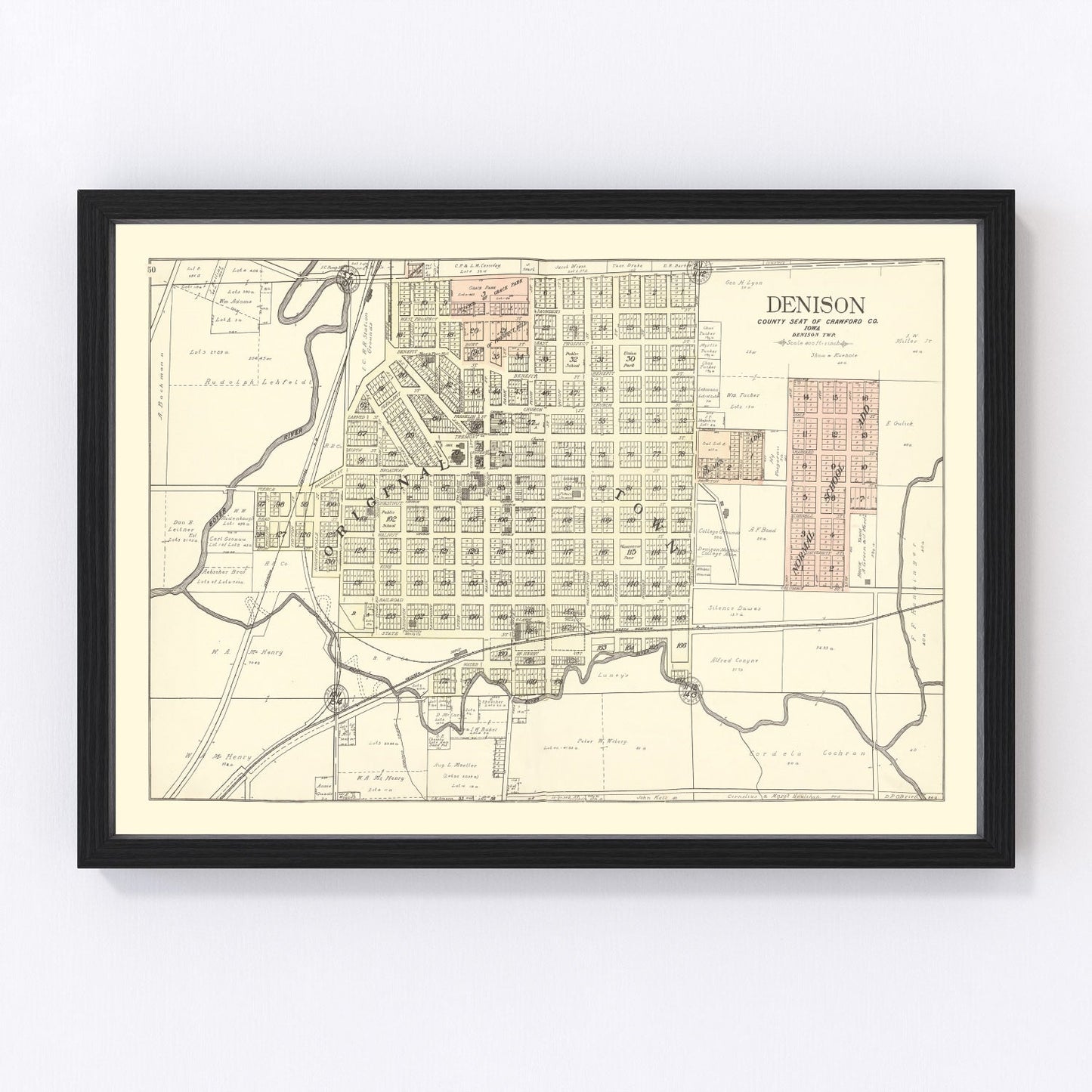 Vintage Map of Denison, Iowa 1908