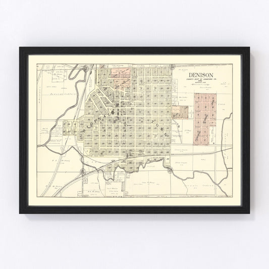 Vintage Map of Denison, Iowa 1908