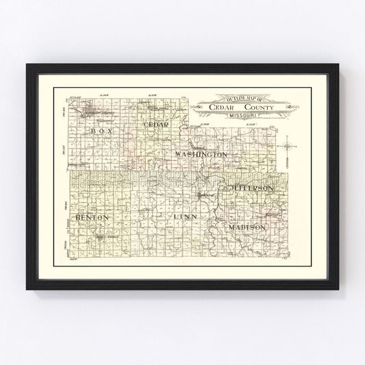 Vintage Map of Cedar County, Missouri 1908