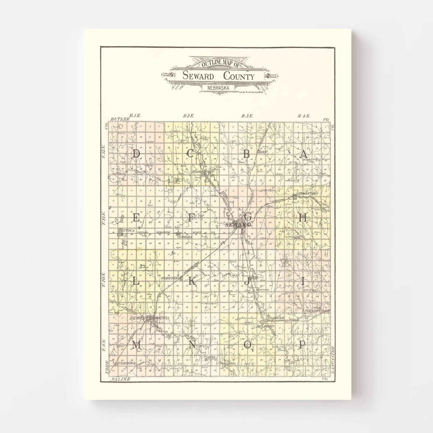Vintage Map of Seward County, Nebraska 1908
