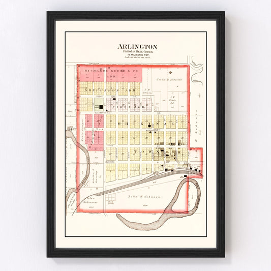 Vintage Map of Arlington, Nebraska 1908