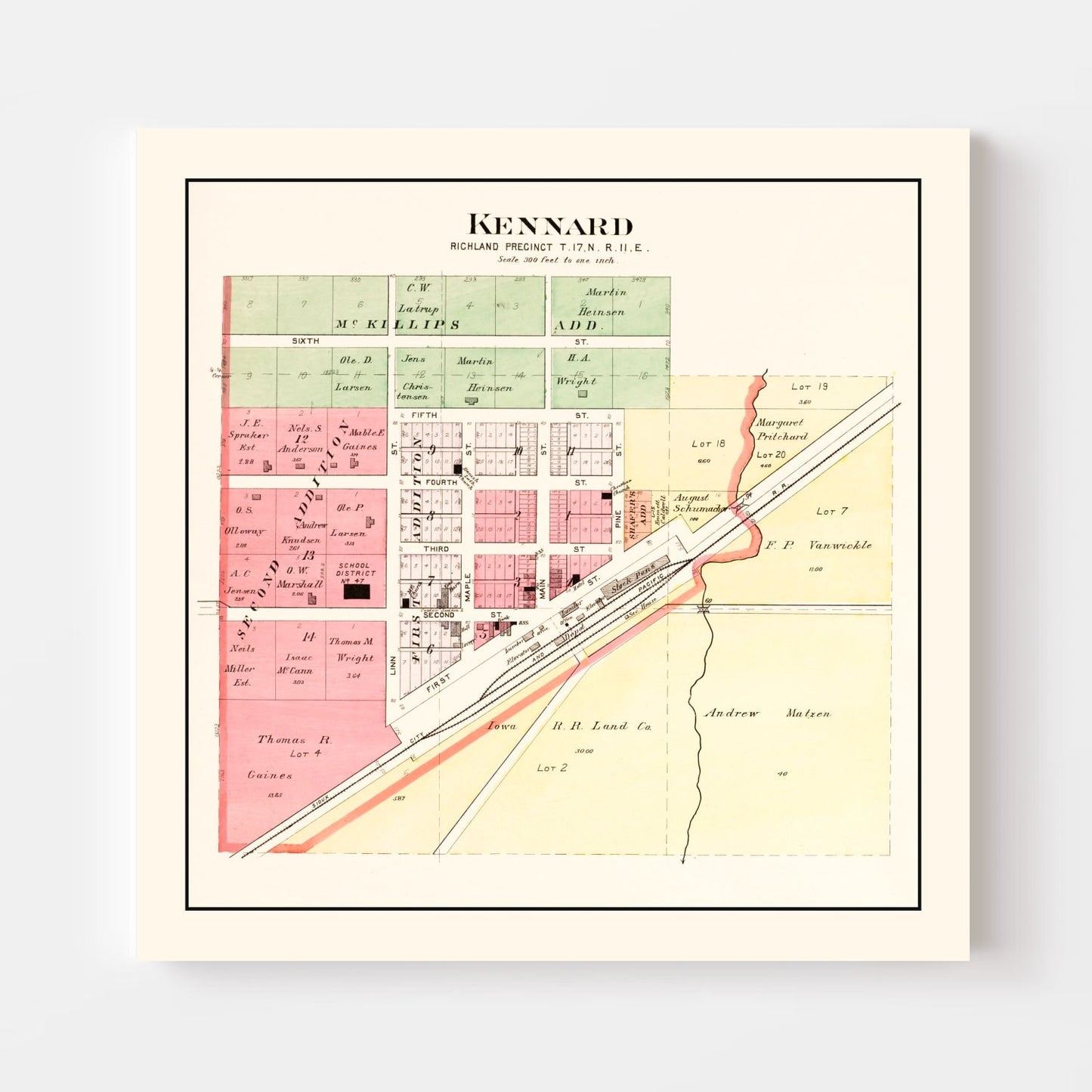 Vintage Map of Kennard, Nebraska 1908