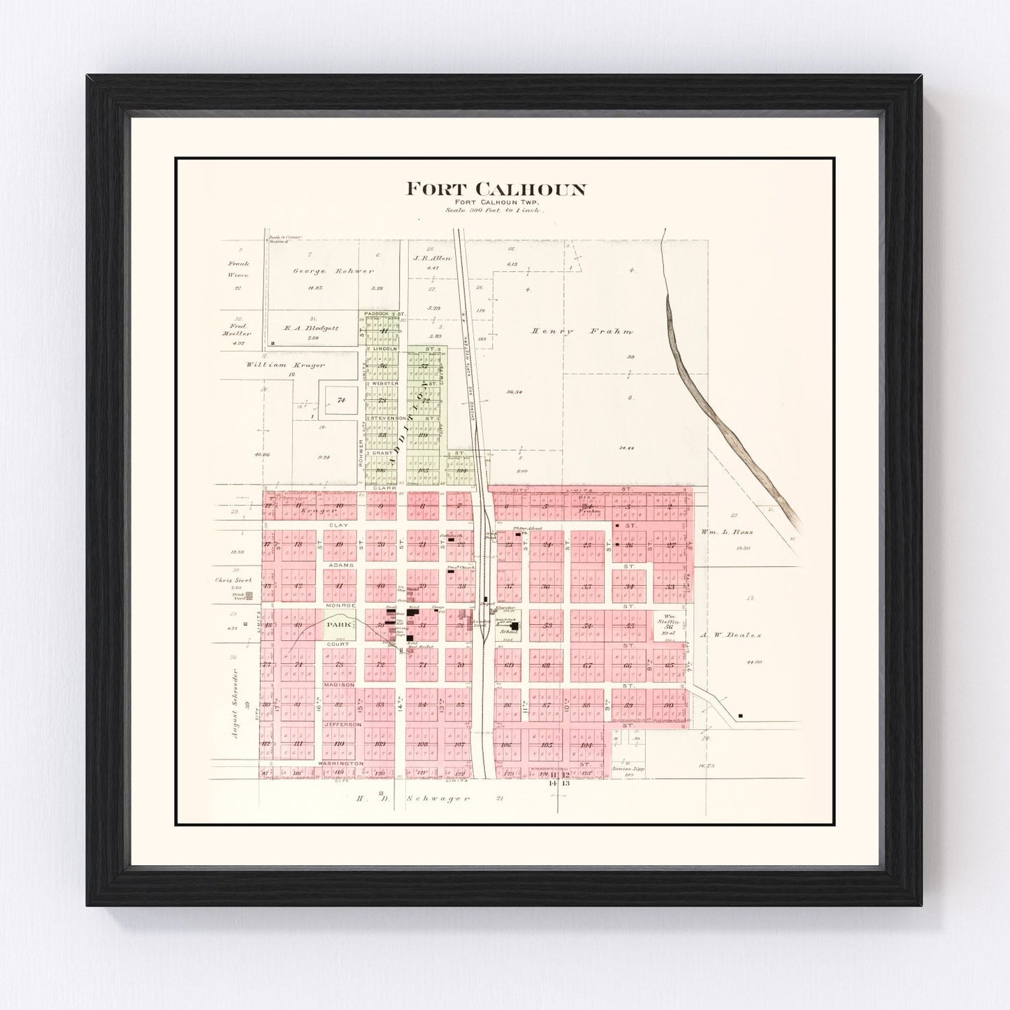 Vintage Map of Fort Calhoun, Nebraska 1908