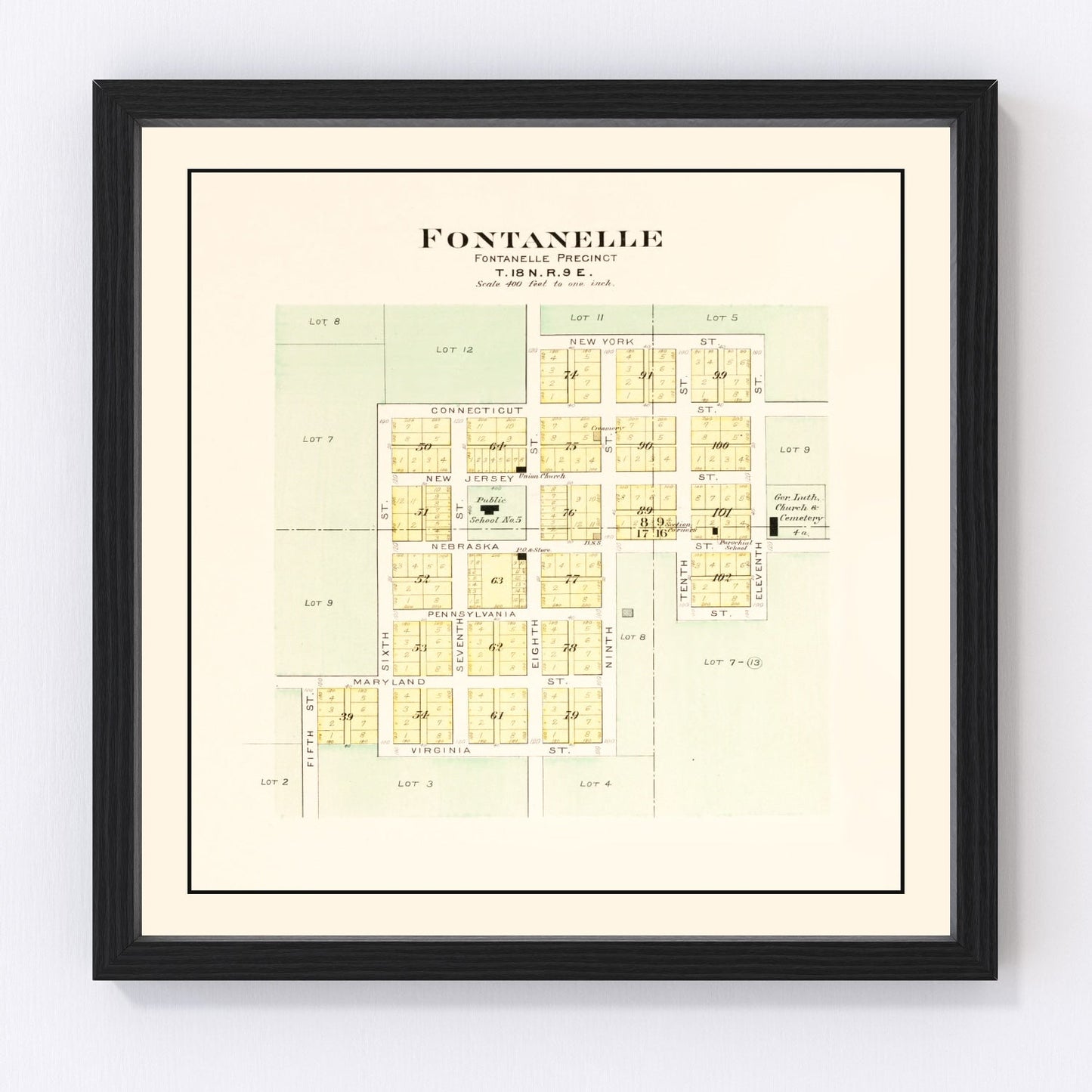 Vintage Map of Fontanelle, Nebraska 1908