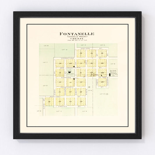 Vintage Map of Fontanelle, Nebraska 1908
