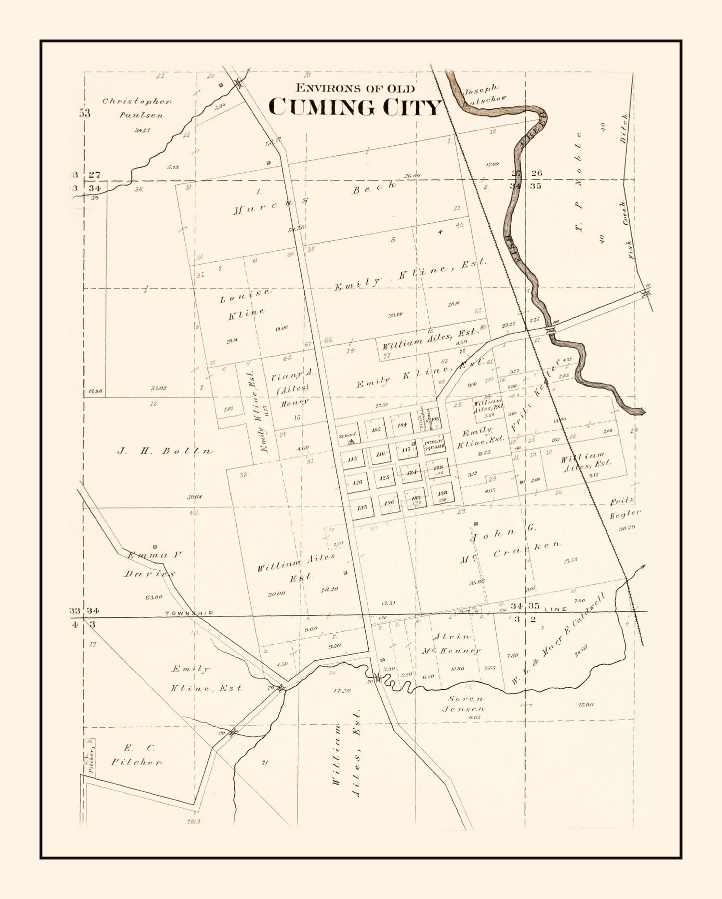 Vintage Map of Cuming, Nebraska 1908
