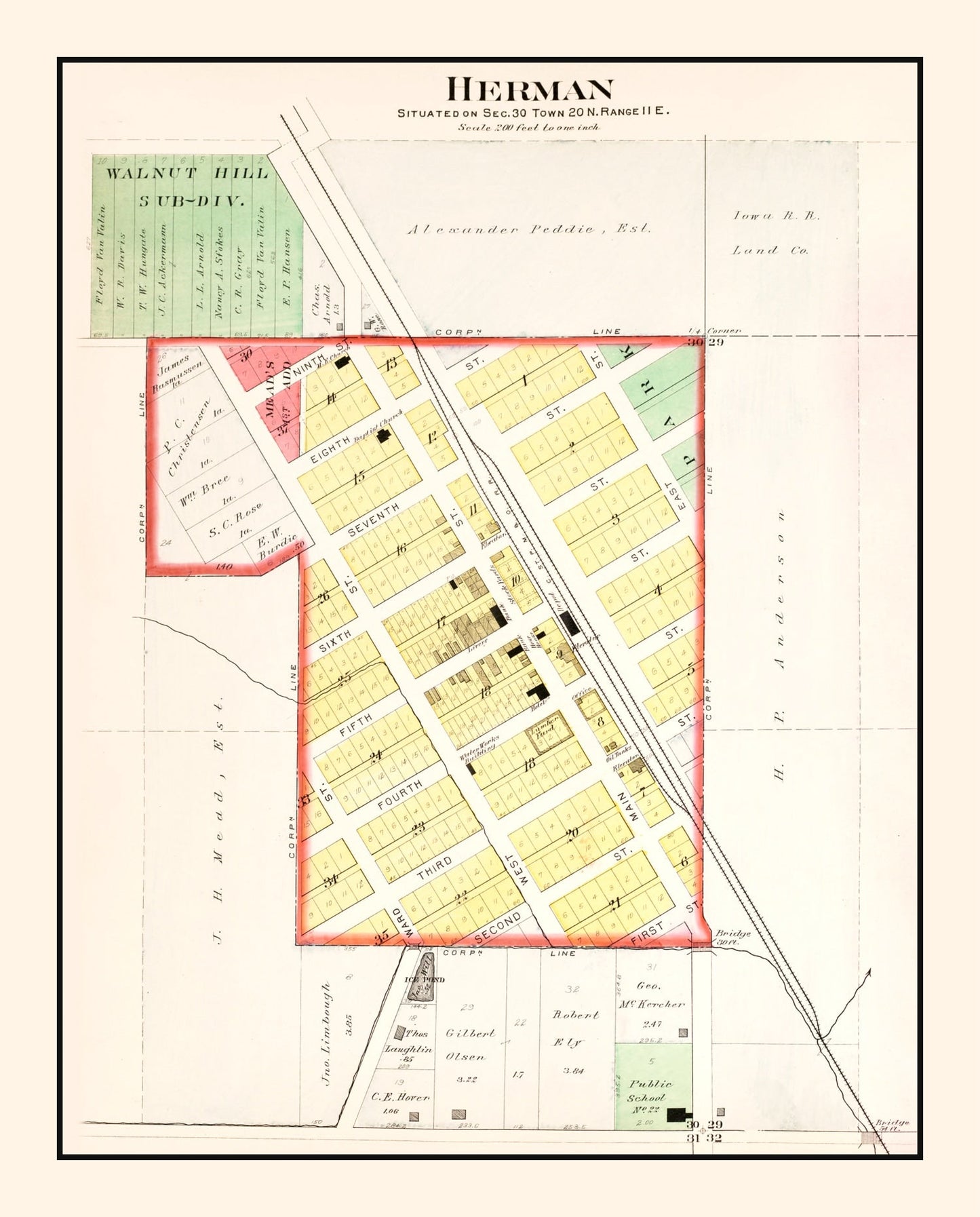 Vintage Map of Herman, Nebraska 1908