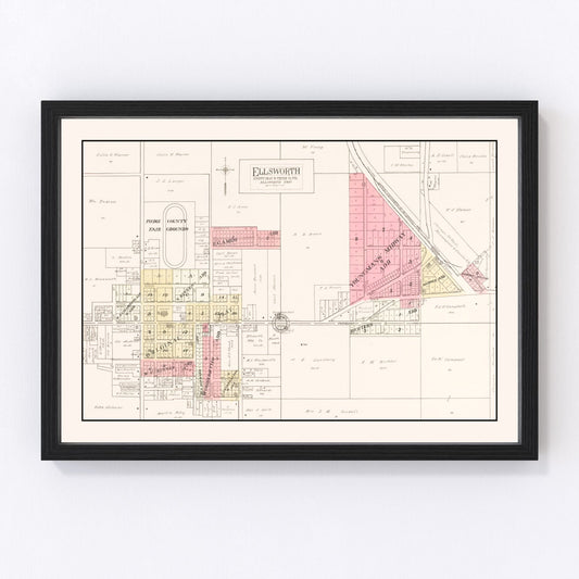 Vintage Map of Ellsworth, Wisconsin 1908