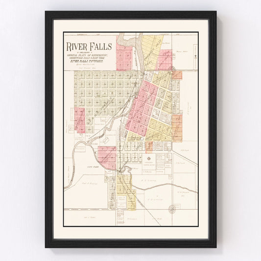 Vintage Map of River Falls, Wisconsin 1908