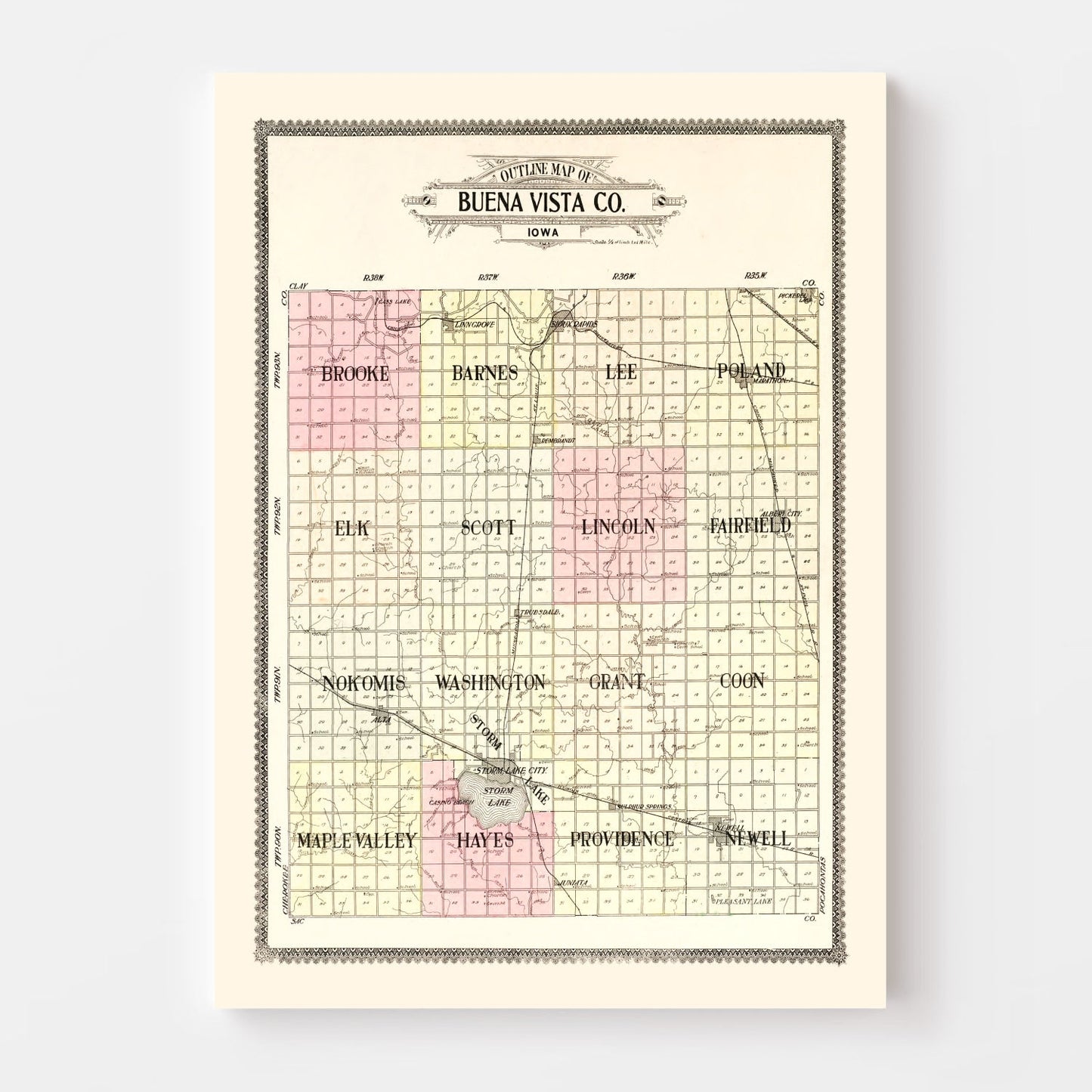Vintage Map of Buena Vista County, Iowa 1908