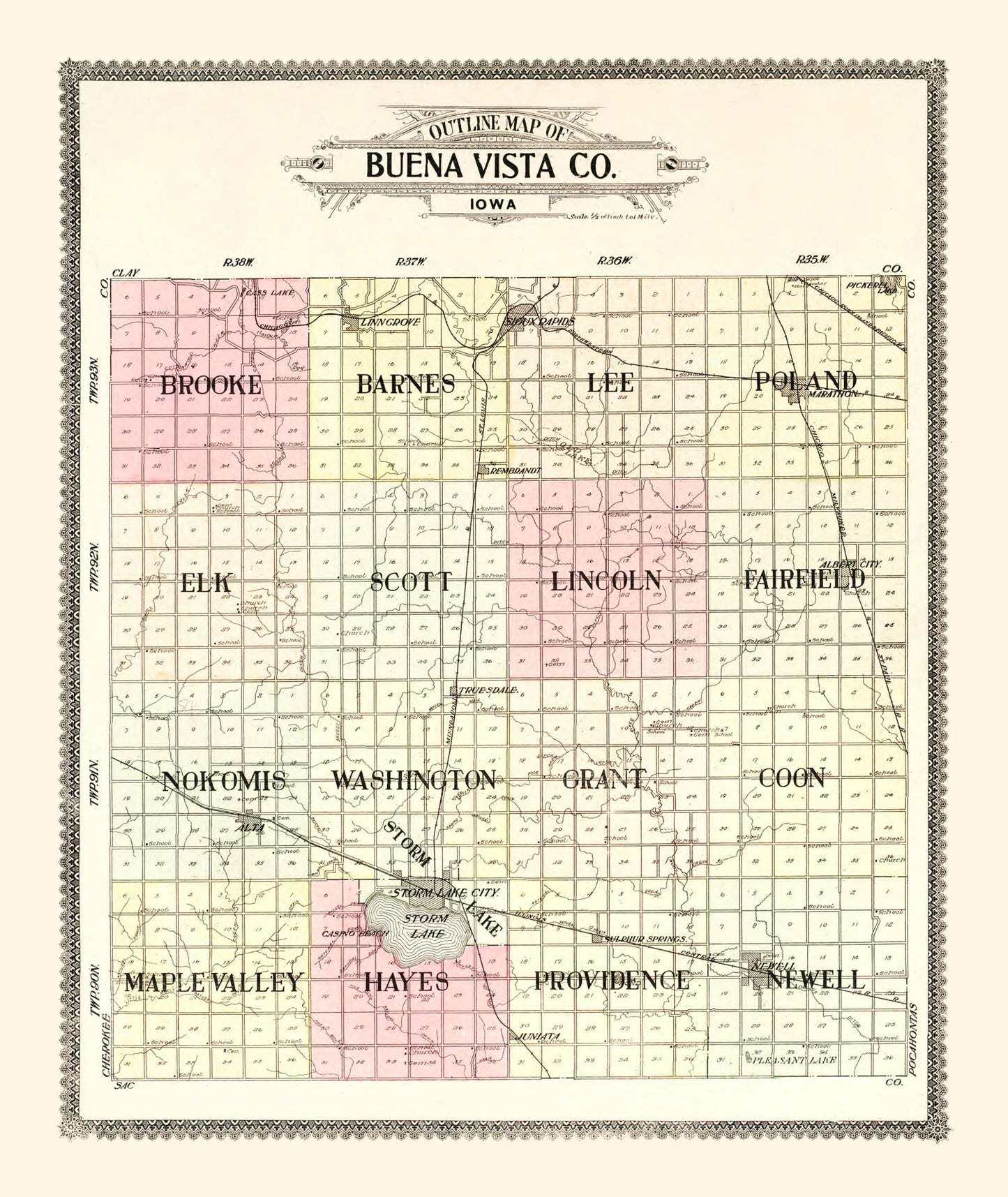 Vintage Map of Buena Vista County, Iowa 1908