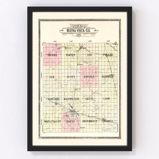 Vintage Map of Buena Vista County, Iowa 1908