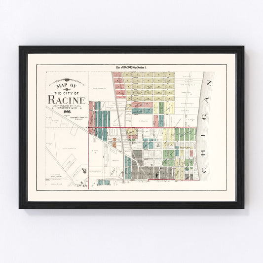 Vintage Map of Racine, Wisconsin 1908