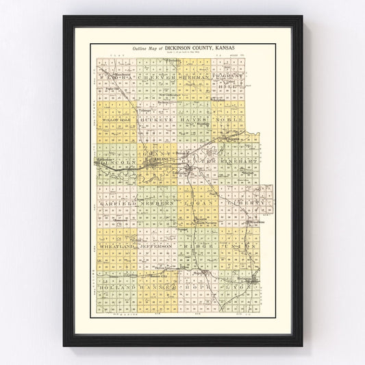Vintage Map of Dickinson County, Kansas 1909