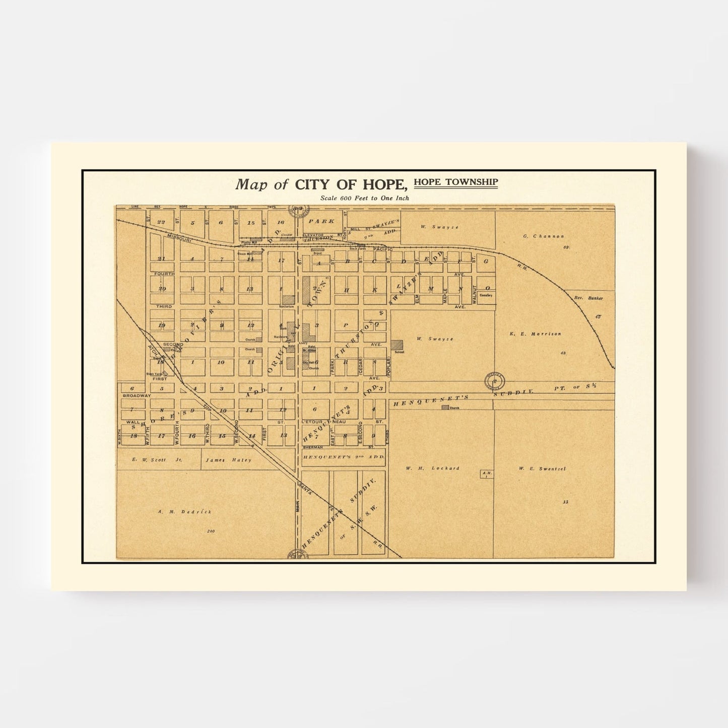 Vintage Map of Hope, Kansas 1909