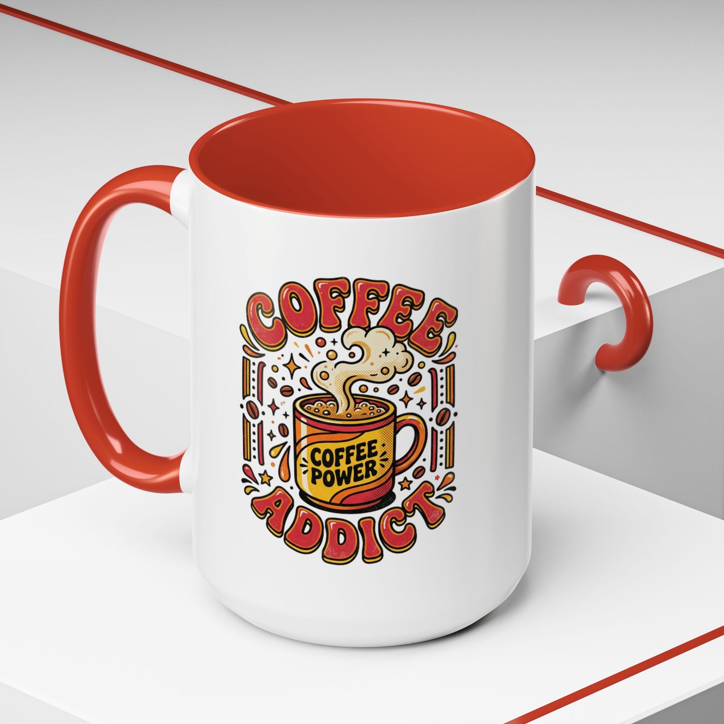 Coffee Addict Accent Mug — "Coffee Power" Retro Coffee Lover Gift (11oz/15oz)