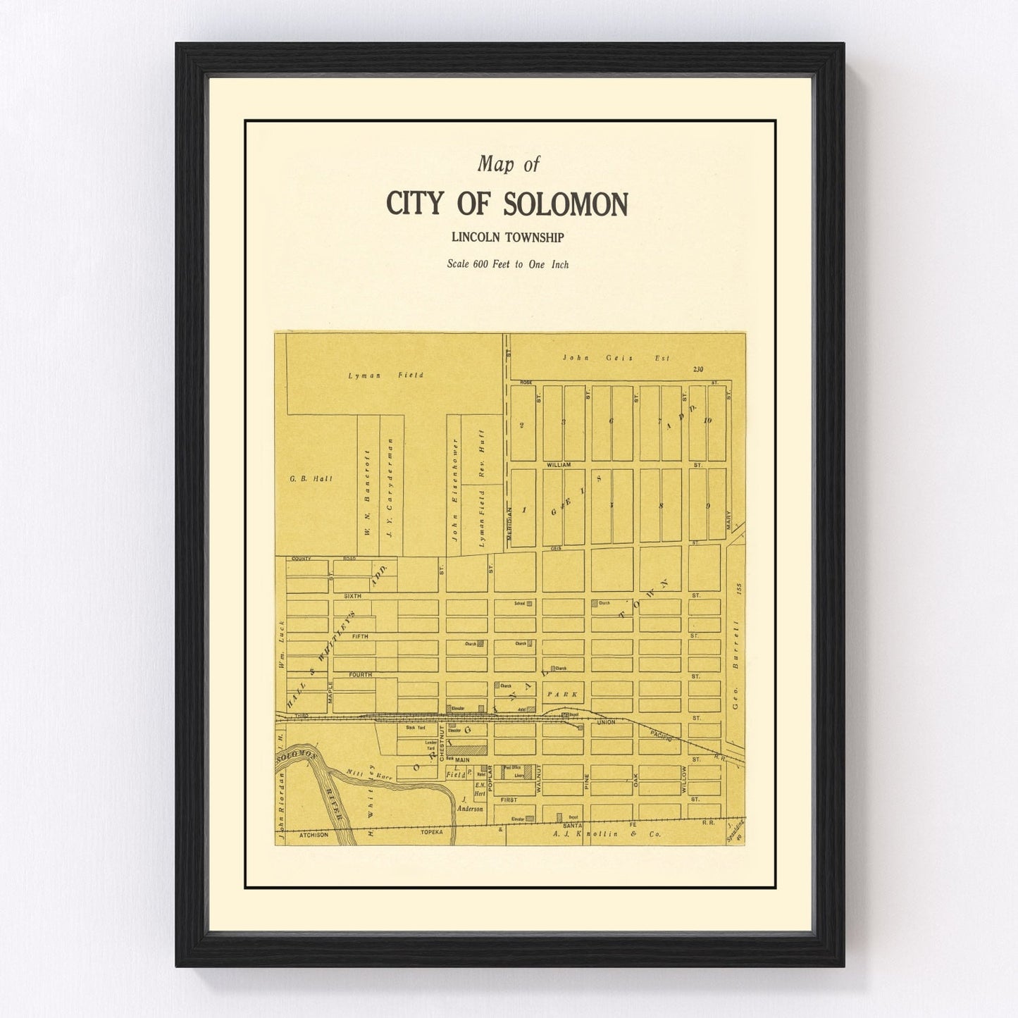 Vintage Map of Solomon, Kansas 1909