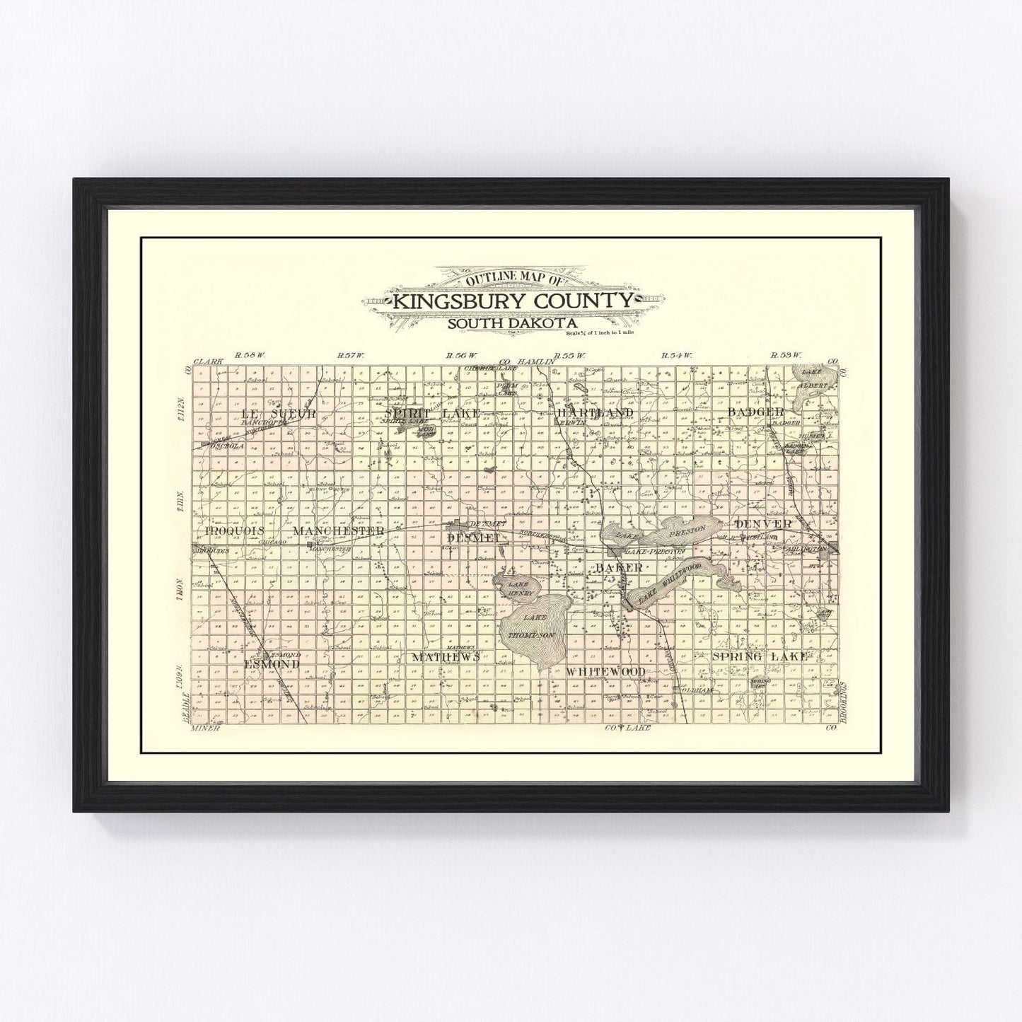 Vintage Map of Kingsbury County, South Dakota 1909