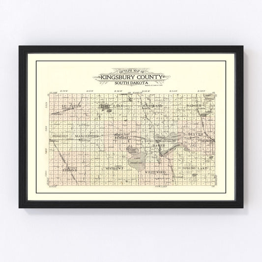 Vintage Map of Kingsbury County, South Dakota 1909