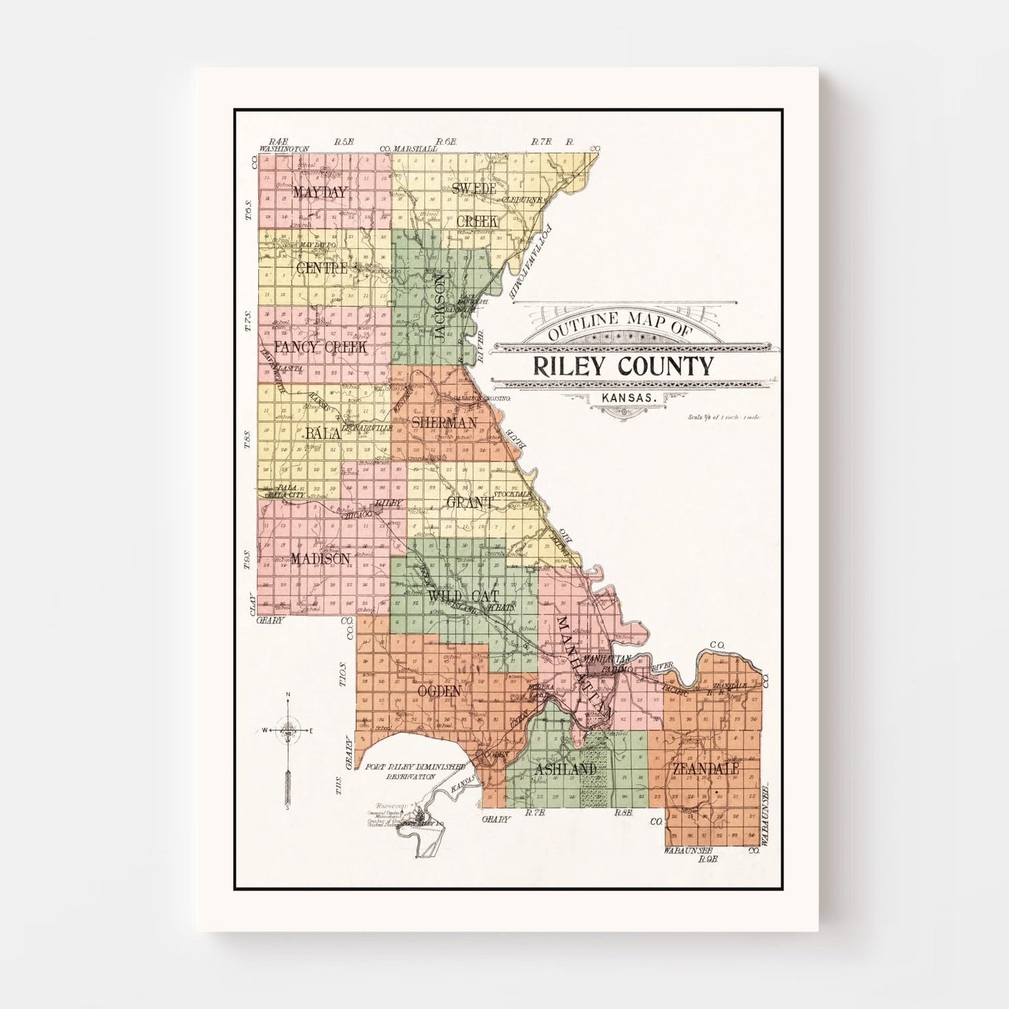 Vintage Map of Riley County, Kansas 1909