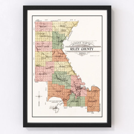 Vintage Map of Riley County, Kansas 1909