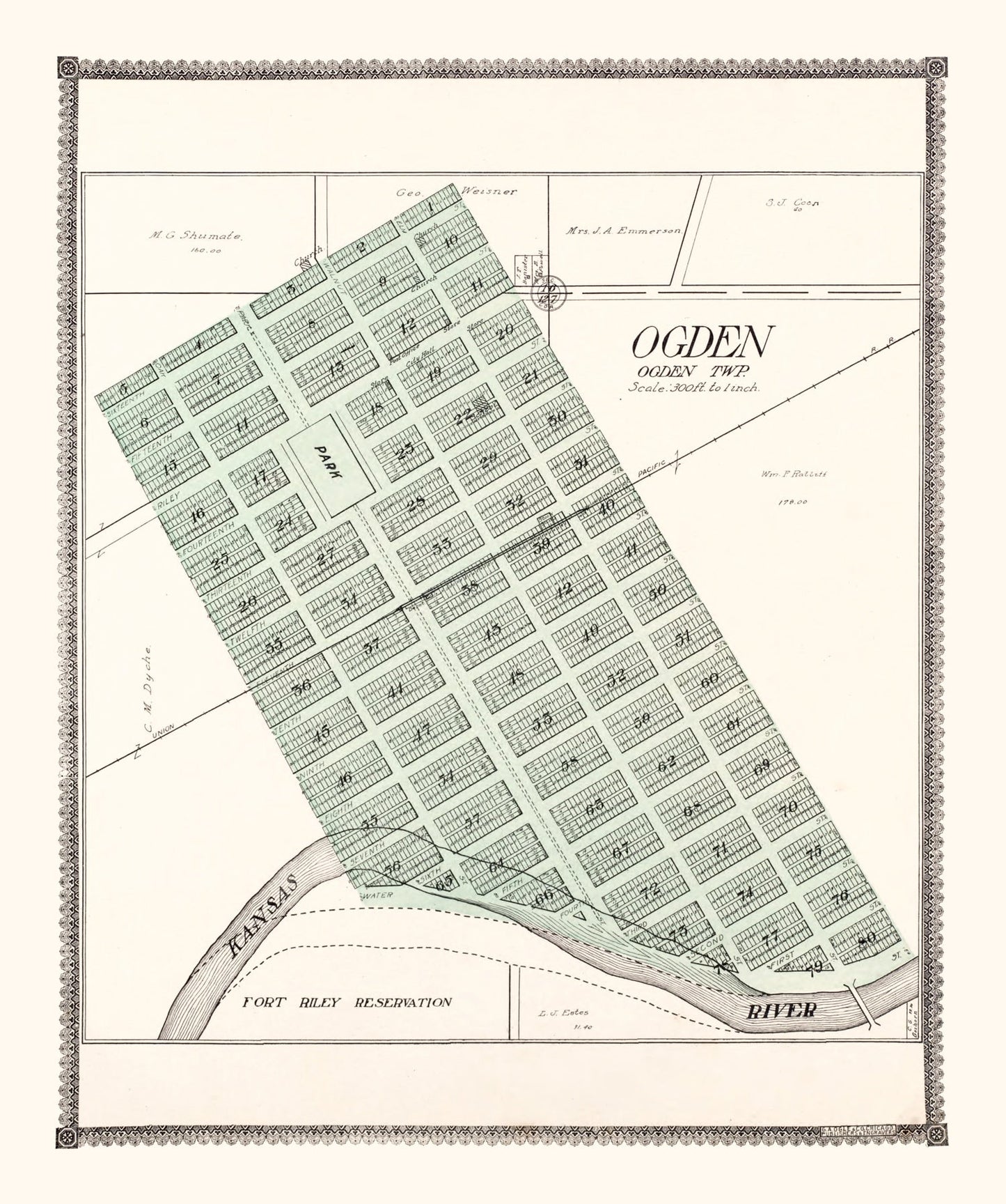 Vintage Map of Ogden, Kansas 1909