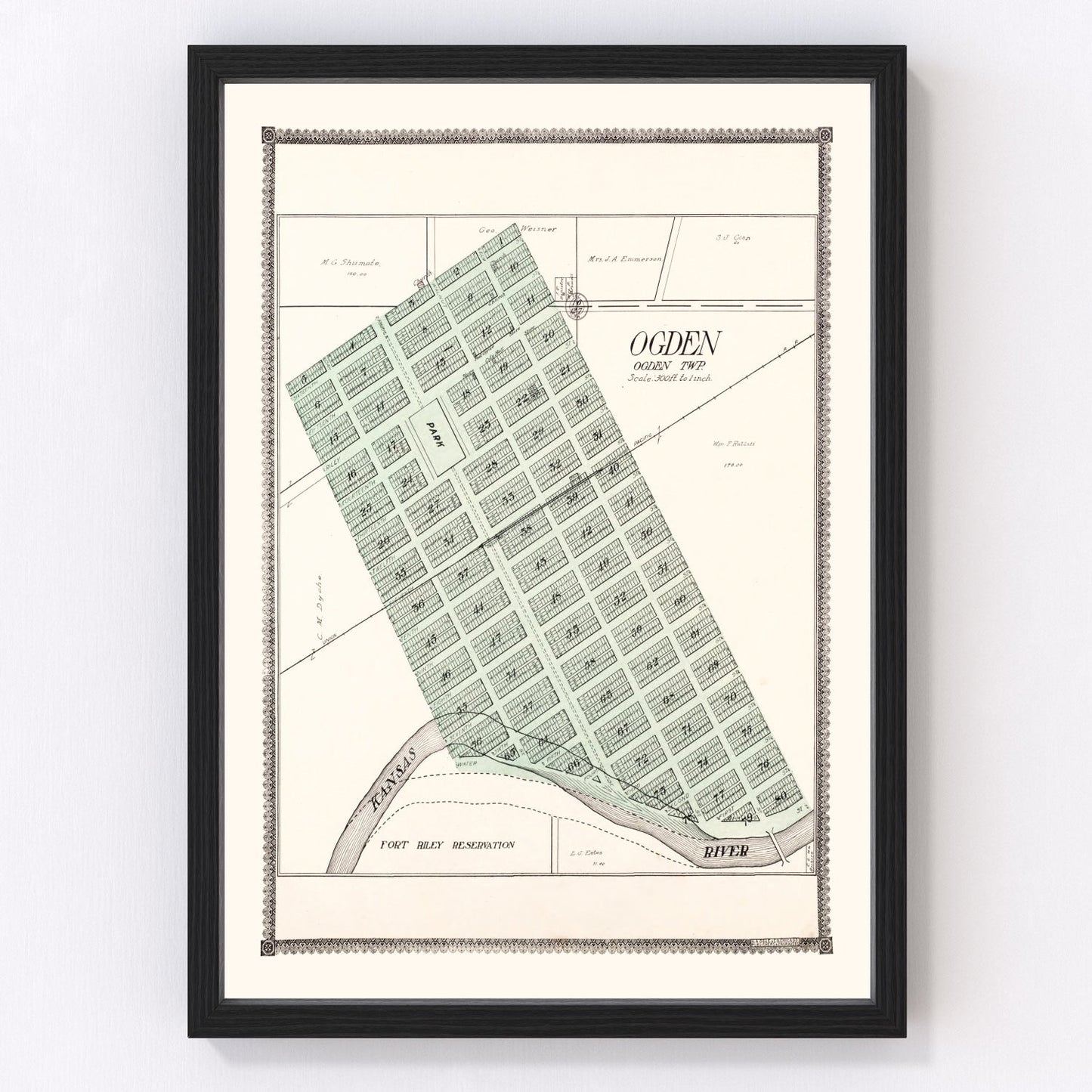 Vintage Map of Ogden, Kansas 1909