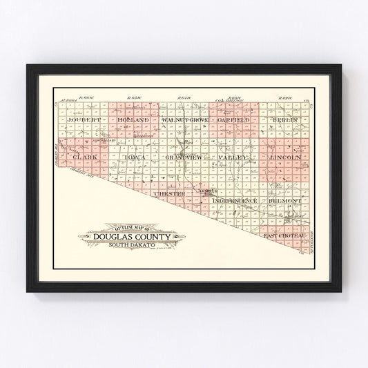 Vintage Map of Douglas County, South Dakota 1909