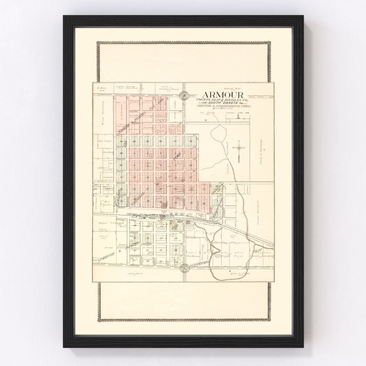 Vintage Map of Armour, South Dakota 1909