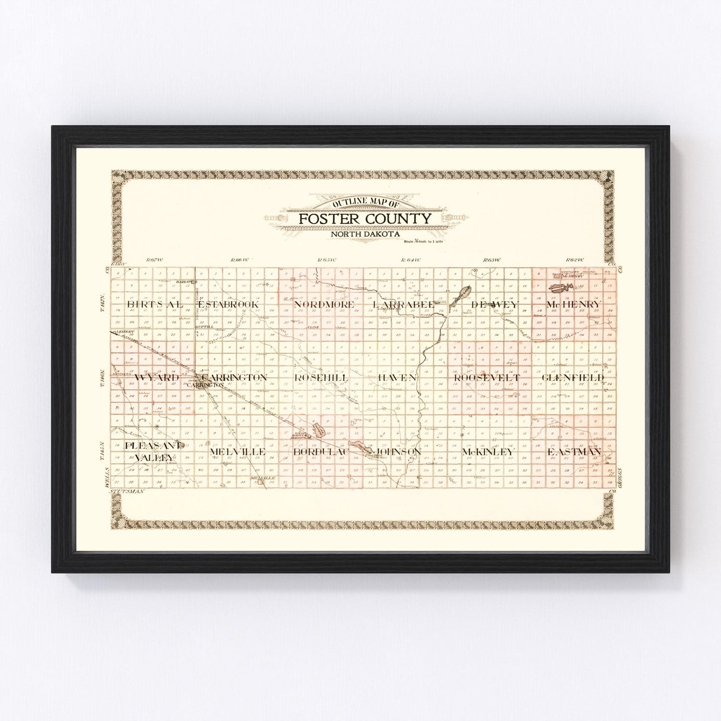 Vintage Map of Foster County, North Dakota 1910